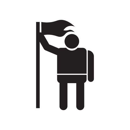 Man holding a flag icon vector isolated on white background for your web and mobile app design, Man holding a flag logo conceptのイラスト素材