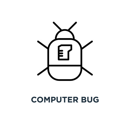 Computer bug icon. Linear simple element illustration. Computer virus concept outline symbol design, vector logo illustration. Can be used for web and mobile.のイラスト素材