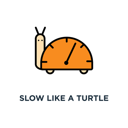 slow like a turtle download speed icon, symbol of speedometer,, concept low traffic speed, outline of turtle with an arrow on the indicator panelのイラスト素材