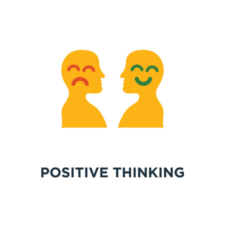 positive thinking icon. negative emotion, poor service quality, optimism attitude, pessimism concept symbol design, bad experience, good feedback, happy client, unhappy customer vector illustrationのイラスト素材
