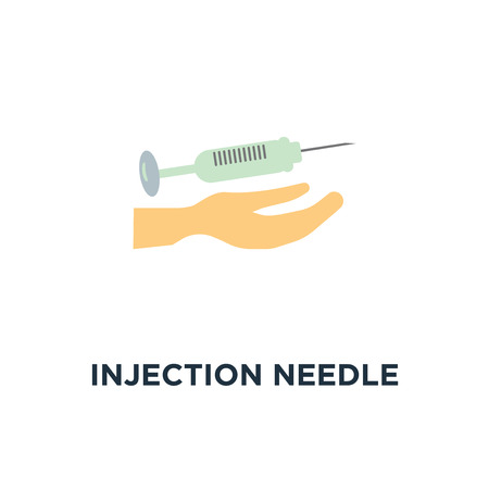 injection needle icon, symbol of medical, syringe on hand conceptのイラスト素材