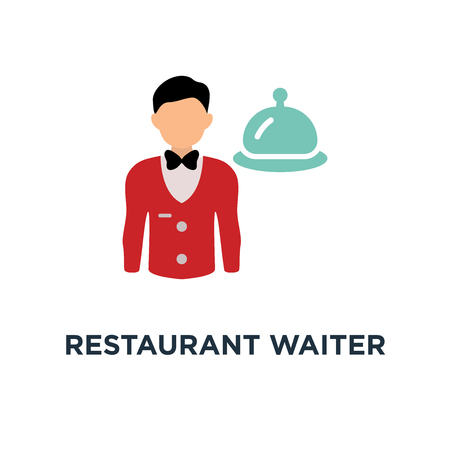 restaurant waiter with tray. service icon. catering sign concept symbol design, vector illustrationのイラスト素材