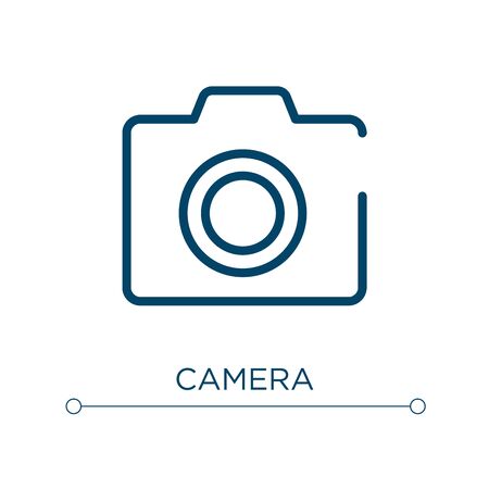 Camera icon. Linear vector illustration. Outline camera icon vector. Thin line symbol for use on web and mobile apps, logo, print media.のイラスト素材