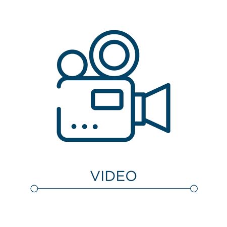 Video icon. Linear vector illustration. Outline video icon vector. Thin line symbol for use on web and mobile apps, logo, print media.のイラスト素材