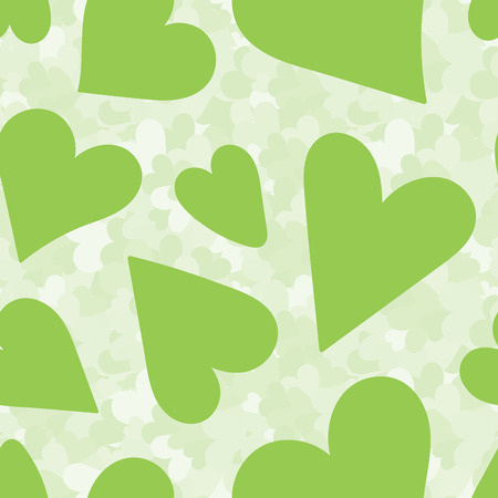 Heart seamless pattern. Vector love illustration. Valentine's Day, Mother's Day, wedding, scrapbook, gift wrapping paper, textiles. Green backgroundのイラスト素材