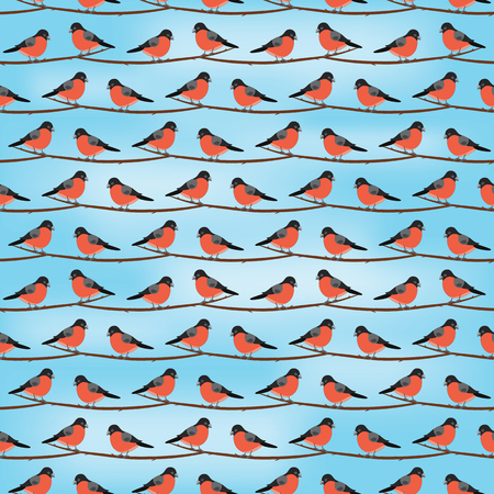 Bullfinch. Seamless pattern. Vector bird on the branch. Backgroundのイラスト素材