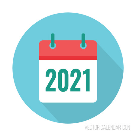 2021 calendar icon flat color. New year vector signのイラスト素材
