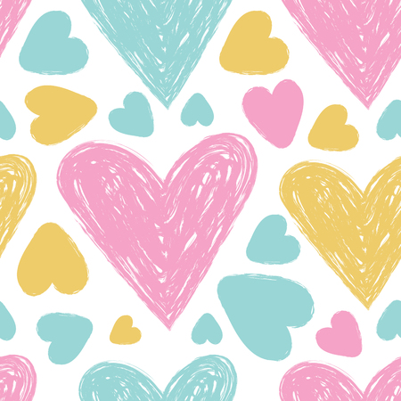 Heart seamless pattern. Vector love illustration. Valentine's Day, Mother's Day, wedding, scrapbook, gift wrapping paper, textiles. Doodle chalk sketch. Colorful backgroundのイラスト素材