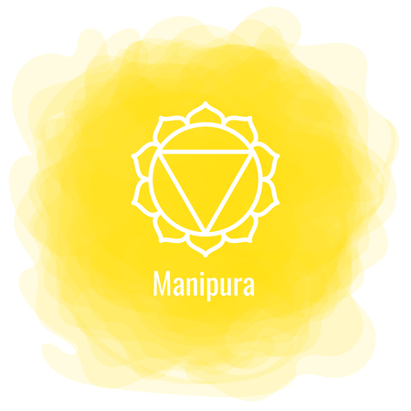 Manipura icon. The third sun chakra. Vector yellow smoky circle. Line symbol. Sacral sign. Meditationのイラスト素材