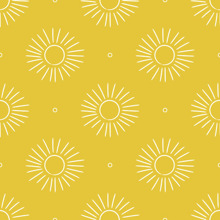 Sun seamless pattern. Yellow color vector background. Summer and spring print. Doodle sketch