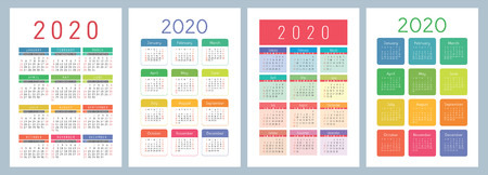 Calendar 2020. Vector template. Colorful English calender. Week starts on Sundayのイラスト素材