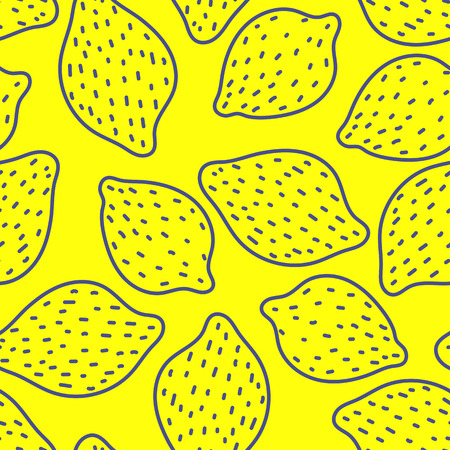 Lemon seamless pattern. Hand drawn fresh fruit. Vector sketch background. Color doodle wallpaper. Exotic tropical print. Yellow citrusのイラスト素材