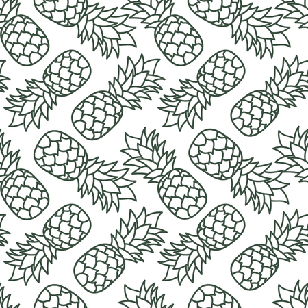 Pineapple seamless pattern. Hand drawn fresh exotic fruit. Vector sketch background. Doodle wallpaperのイラスト素材