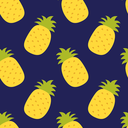 Pineapple seamless pattern. Hand drawn fresh ananas. Vector sketch background. Color doodle wallpaper. Exotic tropical fruit. Fashion design. Food print for kitchen tablecloth, curtain or dishclothのイラスト素材