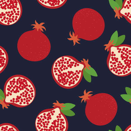 Garnet seamless pattern. Hand drawn fresh pomegranate. Vector sketch background. Color doodle wallpaper. Exotic tropical fruit. Fashion design. Food print for kitchen tablecloth, curtain or dishclothのイラスト素材