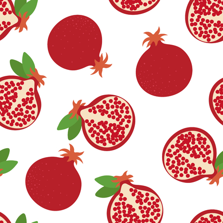 Garnet seamless pattern. Hand drawn fresh pomegranate. Vector sketch background. Color doodle wallpaper. Exotic tropical fruit. Fashion design. Food print for kitchen tablecloth, curtain or dishclothのイラスト素材
