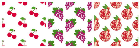 Cherry, grapes and garnet. Garden fruit and berry seamless pattern set. Fashion design. Food print...