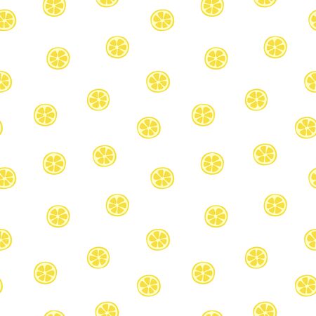 Kid's seamless pattern. Lemon slice. Exotic citrus fruit fashion print. Design elements for baby textile or clothes. Hand drawn doodle repeating delicacies. Cute tropical wallpaper for childrenのイラスト素材