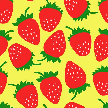 Strawberry seamless pattern. Clothing fashion design. Hand drawn fresh berry. Vector sketch background. Food print for dress, kitchen curtain or tablecloth. Doodle wallpaperのイラスト素材