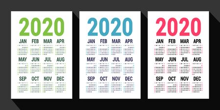 Calendar 2020 year set. Vector design template. English vertical pocket calender. Week starts on Sundayのイラスト素材
