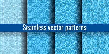 Illustration for Seamless pattern. Wave set. Chinese  texture. Vector illustration. Blue simple background. Scrapbook, gift wrapping paper or textiles. Fish scales - Royalty Free Image