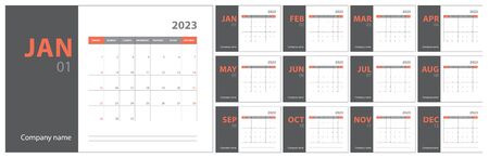2023 calendar planning. English planner. Ð¡olor vector template. Week starts on Sundayのイラスト素材