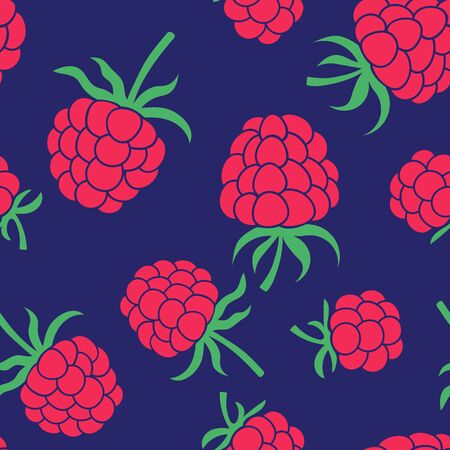 Raspberry seamless pattern. Hand drawn fresh fruit. Vector sketch background. Color doodle wallpaper. Red berry printのイラスト素材