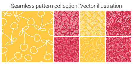Fruit seamless pattern set. Fashion clothing design. Food print for dress, skirt, linens or curtain....