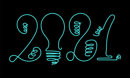 2021 New year. Light bulb. Vector design template. Lettering for sticker. Banner text