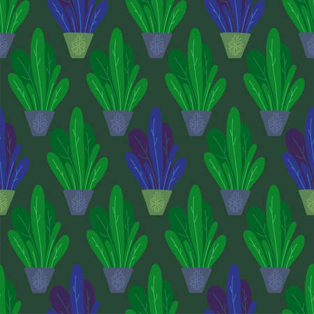 Indoor plant in a pot. Seamless floral pattern. Fashion print. Design for textile or clothes. Flower sketch. Hand drawn repeating elements. Natural dark green backgroundのイラスト素材