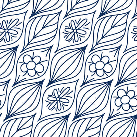 Doodle line leaves. Seamless floral pattern.のイラスト素材