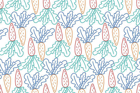 Doodle line carrots. Seamless pattern. Vector fashion print. Design for textile or clothes. Outline sketch. Hand drawn repeating vegetables. Natural backgroundのイラスト素材