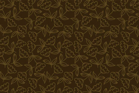 Floral seamless pattern. Hand drawn flowers. Vector illustration. Marker doodle sketch. Line art silhouettes. Repeat contour drawing.のイラスト素材