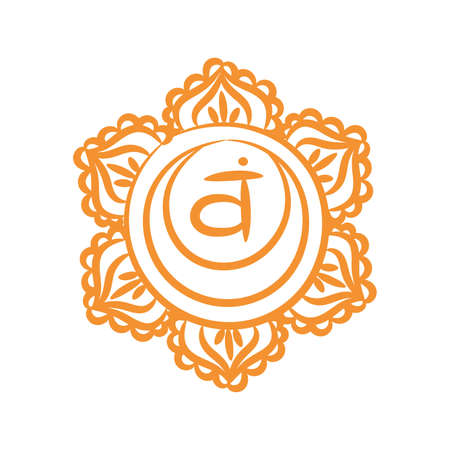 Swadhisthana sketch icon. The second sacral chakra. Vector orange line symbol. Meditation signのイラスト素材