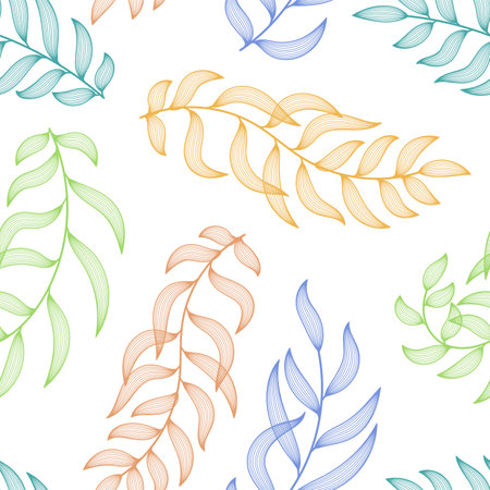 Willow leaves. Seamless pattern. Vector leaf. Hand drawn repeating elements. Fashion print. Design for textile. Natural backgroundのイラスト素材