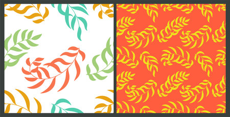 Willow leaves. Seamless pattern set. Vector leaf. Hand drawn repeating elements. Fashion print....
