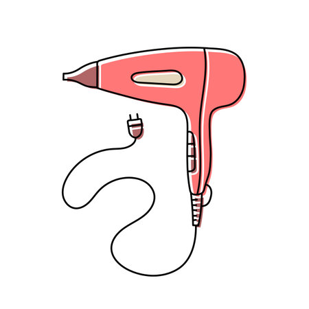 Hairdryer. Hairdressing equipment line sketch. Professional hair dresser tool. Hand drawn doodle icon. Vector illustration. Barber symbolのイラスト素材