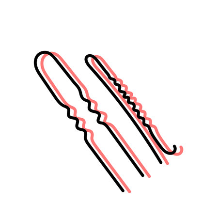 Hairpin and invisibility. Hairdressing equipment line sketch. Professional hair dresser tool. Hand drawn doodle icon. Vector illustration. Barber symbolのイラスト素材