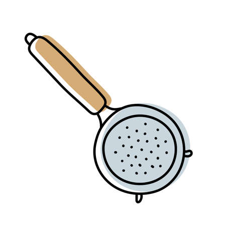 Sieve. Kitchenware sketch. Doodle line vector kitchen utensil and tool. Cutlery illustrationのイラスト素材