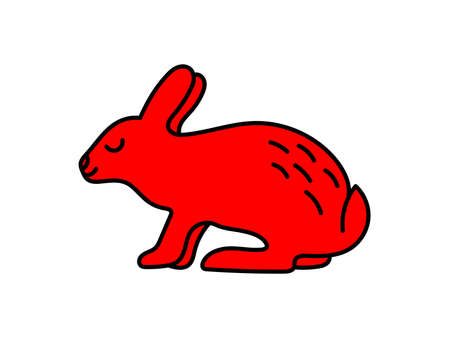 Rabbit. Chinese horoscope 2023 year. Animal symbol vector set. Red doodle sketch. Editable path. Cartoon hareのイラスト素材