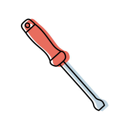 Blade head screwdriver sketch. Construction tool. Color vector instrument illustrationのイラスト素材
