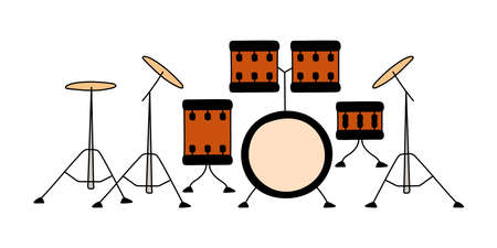 Drum set. Musical instrument sketch. Cartoon color vector drawing. Flat illustrationのイラスト素材