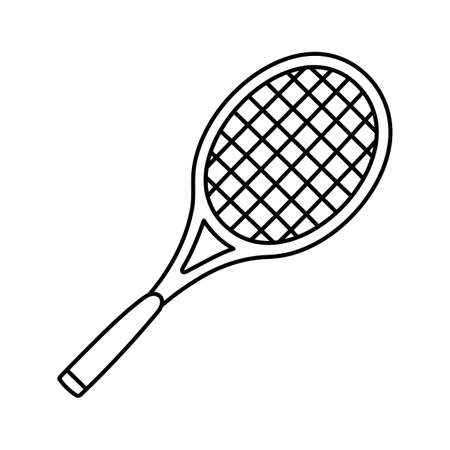 Tennis racquet. Badminton. Sport equipment line sketch. Hand drawn doodle outline icon. Vector black and white freehand fitness illustrationのイラスト素材