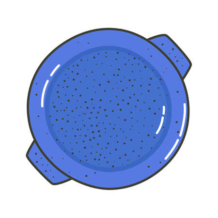 Blue ceramic dish. Kitchenware. Porcelain spotted plate craft. Hand drawn dishware. Vector illustration.のイラスト素材
