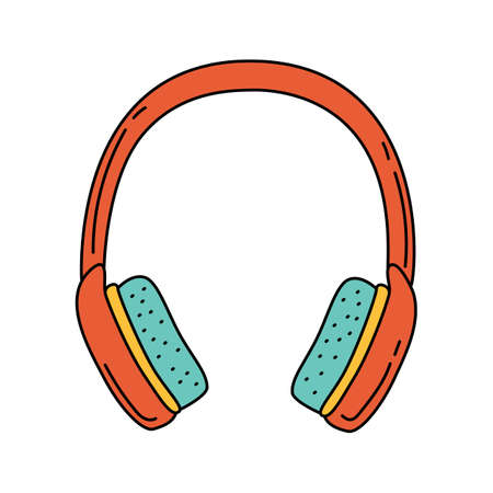 Headphones sketch. Podcast or music item. Illustration for broadcast. Hand drawn vector iconのイラスト素材