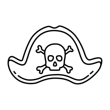 Pirate hat sketch. Doodle hand drawn illustration. Vector line iconのイラスト素材