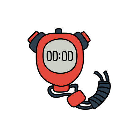 Sports stopwatch. Equipment sketch. Doodle color icon. Vector fitness freehand illustrationのイラスト素材