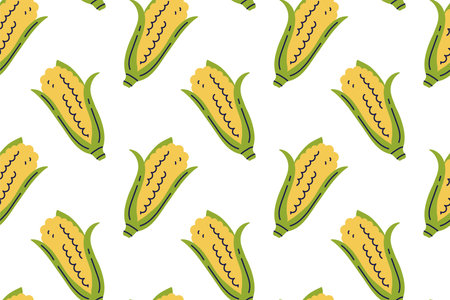 Corn cereals. Seamless pattern. Fresh fruit with leaves sketch. Hand drawn vector illustration....