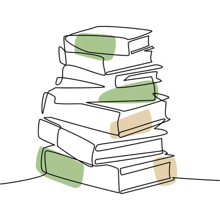 Book bundle one line. School textbooks sketch. Outline vector illustration.のイラスト素材