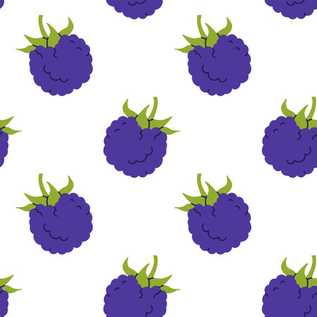 Blueberry seamless pattern. Hand drawn vector illustration. Sweet food.のイラスト素材